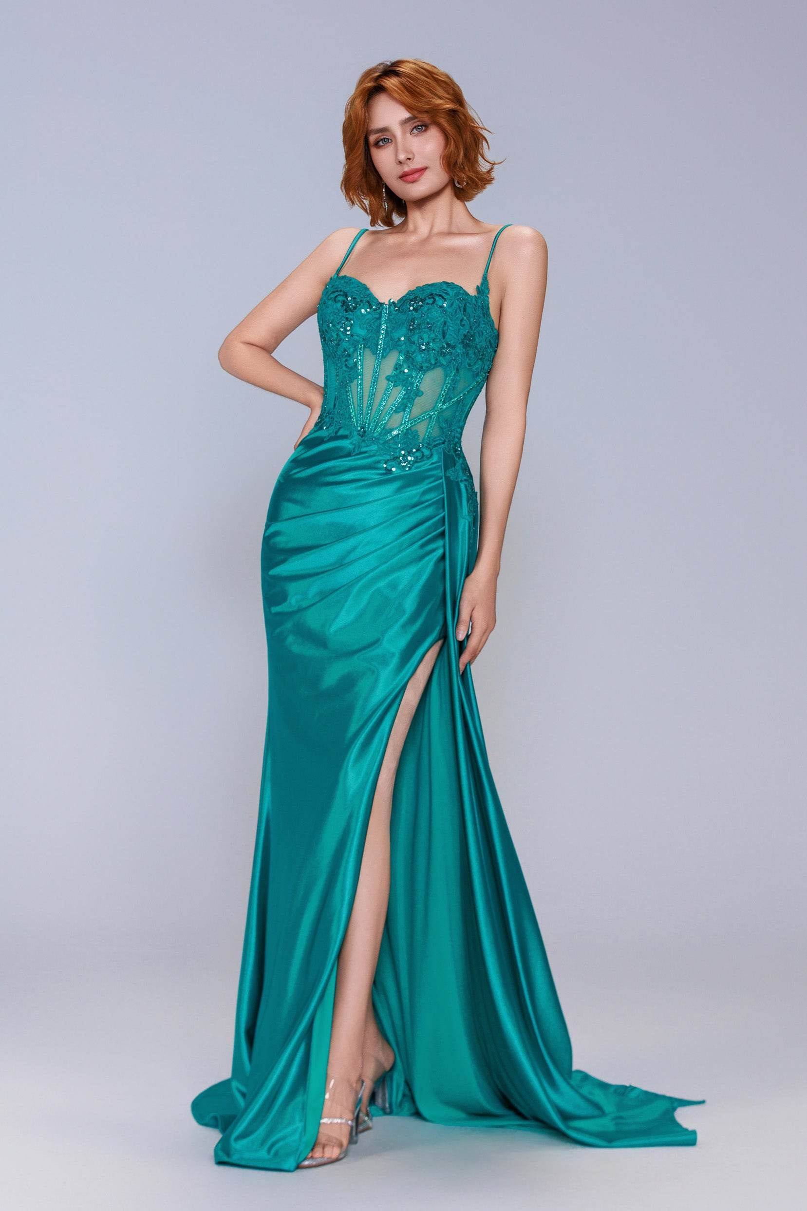 Sheath-Column Sweep-Brush Train Stretch Satin Prom Dress CS1065 - COCOMELODY